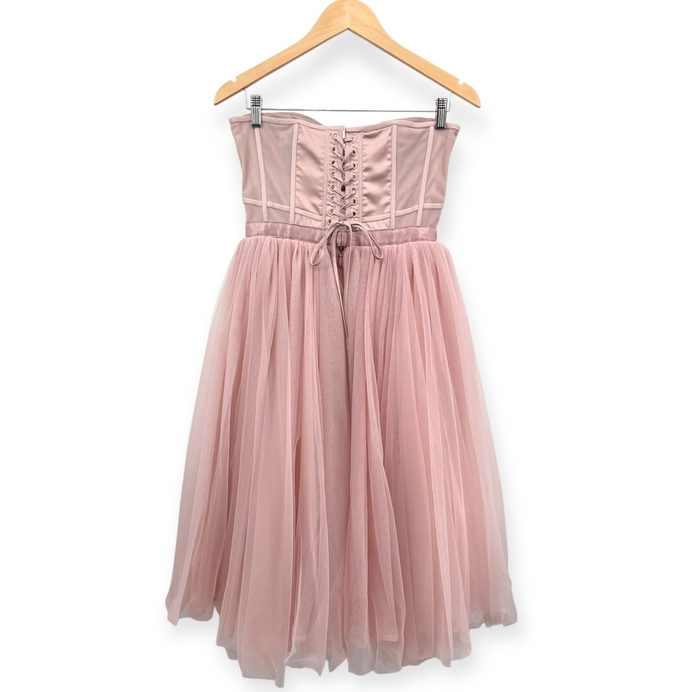 House of CB Darling French Rose Tulle Strapless Midi Dress - Size Medium - Picture 10 of 16